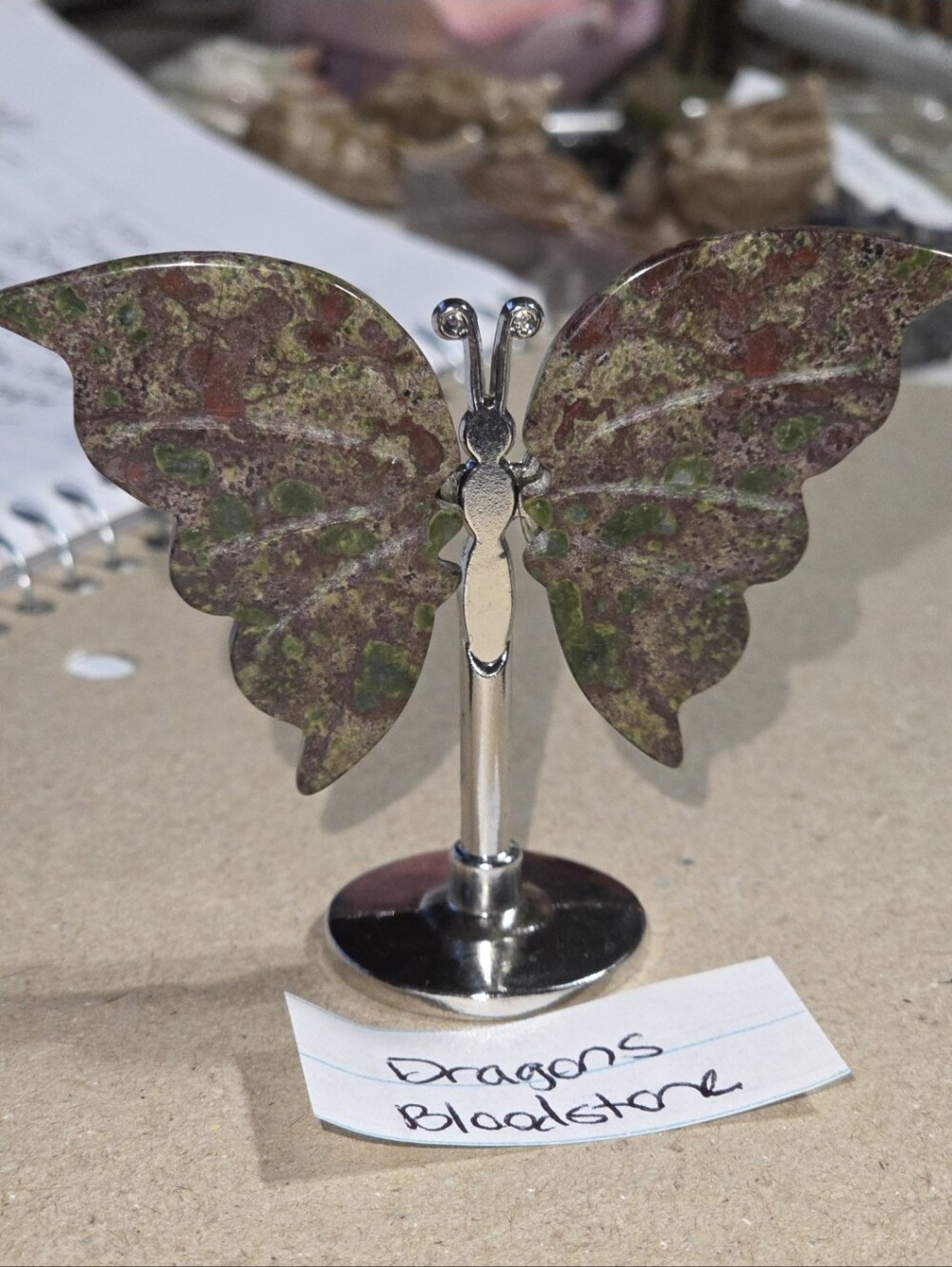 Dragon Bloodstone Crystal Butterfly Wings On Metal Body Stand